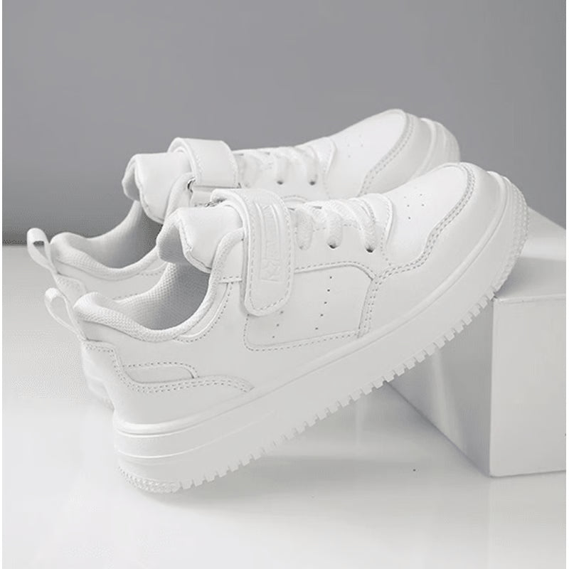 Kids Black Leather Lightweight NonSlip Sneakers