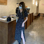 Floral Elegant Summer Dress for Women, V-Neck Side-Slit Dress, Korean Harajuku Streetwear for Holiday & Leisure Chic
