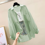 Elegant Summer Sunscreen Shirt , Thin Chiffon Blouse, Korean Harajuku See-Through Loose Top for Women