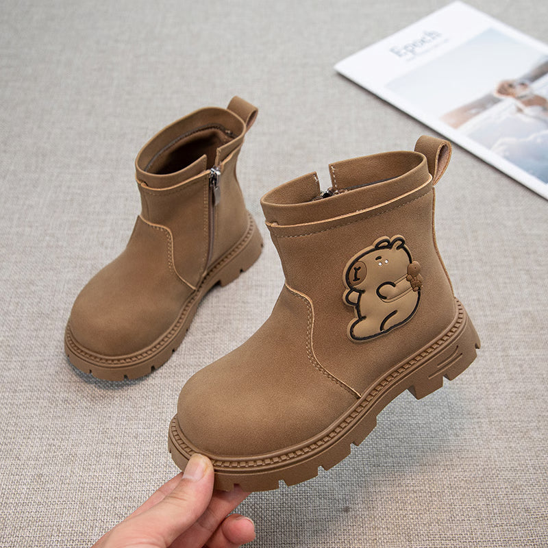 Capybara Suede Autumn Girls Short Boots, Non Slip Outdoor Kids Shoes, Cartoon Print Luxury Children Boot Fashion