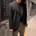 Trendy Men's Casual Blazer, Autumn Loose Fit Black Jacket, Western Style Single Breasted Dongdaemun Fashion