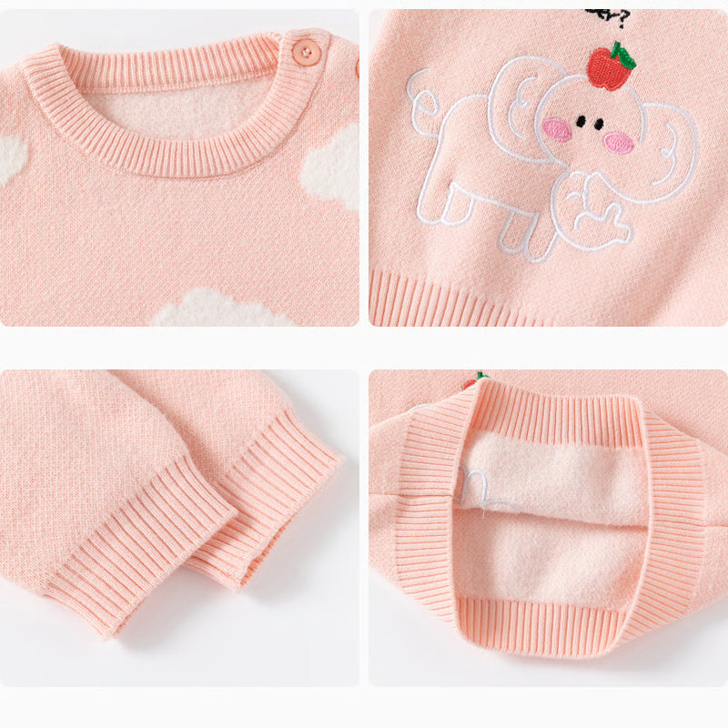 Autumn Winter Kids Sweaters Cartoon, Elephant Cloud Jacquard Pullover, Soft Toddlers Baby Tops Knitwears for Children