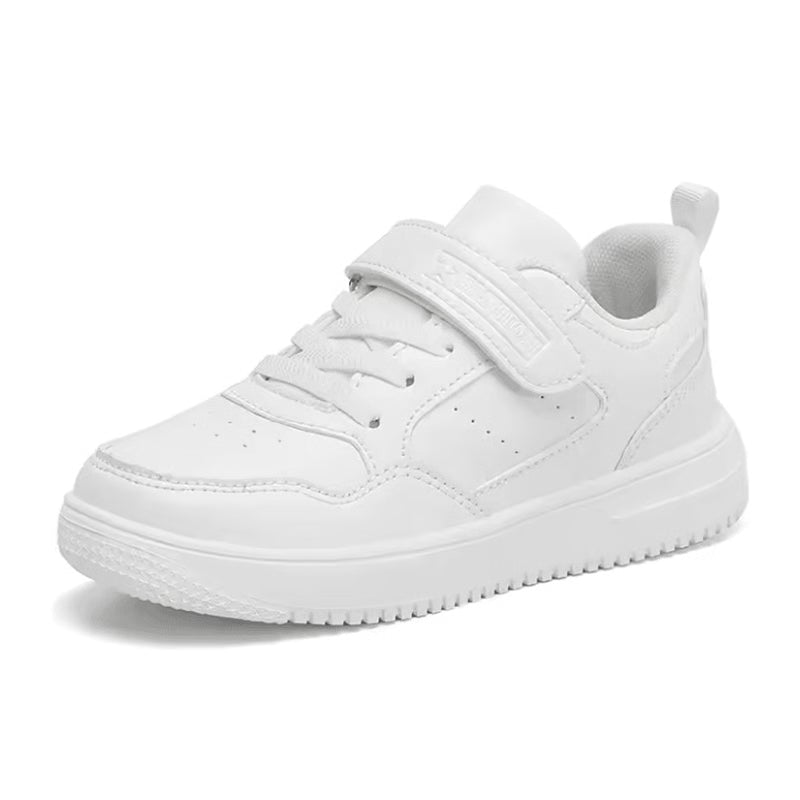 Kids Black Leather Lightweight NonSlip Sneakers