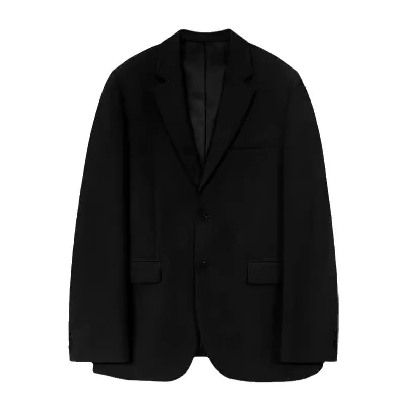 Trendy Men's Casual Blazer, Autumn Loose Fit Black Jacket, Western Style Single Breasted Dongdaemun Fashion