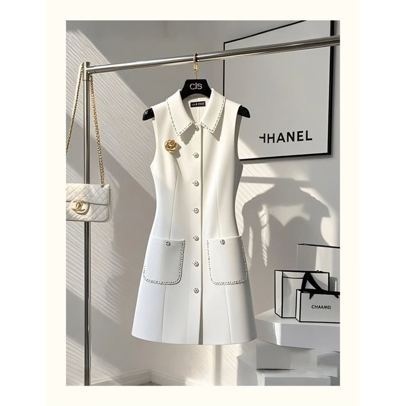 White Vest Dress for Women Slimming Thin, French Style Small Waist Cinched, Dress for Important Occasions Early Spring