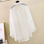 Elegant Summer Sunscreen Shirt , Thin Chiffon Blouse, Korean Harajuku See-Through Loose Top for Women