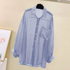 Elegant Summer Sunscreen Shirt , Thin Chiffon Blouse, Korean Harajuku See-Through Loose Top for Women