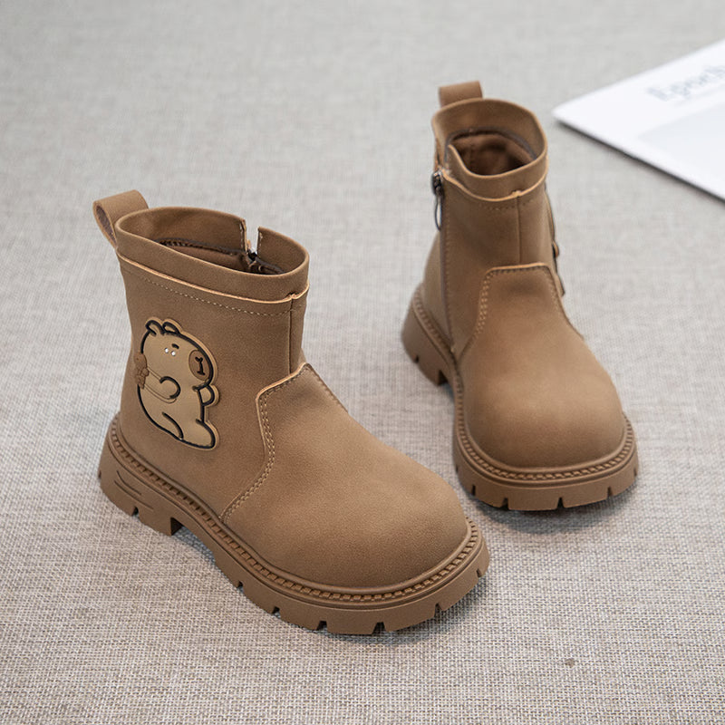 Capybara Suede Autumn Girls Short Boots, Non Slip Outdoor Kids Shoes, Cartoon Print Luxury Children Boot Fashion