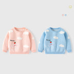 Autumn Winter Kids Sweaters Cartoon, Elephant Cloud Jacquard Pullover, Soft Toddlers Baby Tops Knitwears for Children