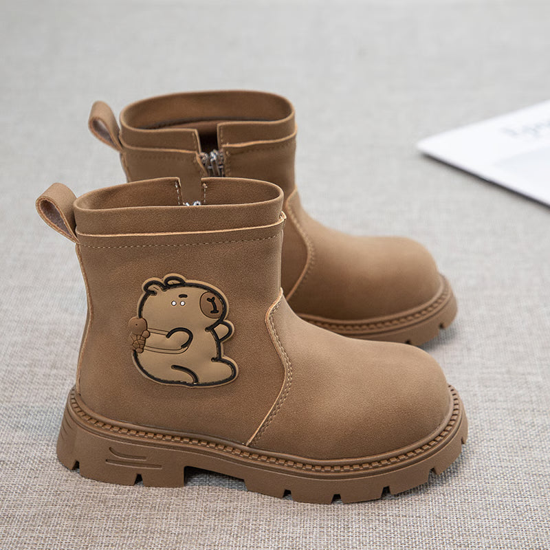 Capybara Suede Autumn Girls Short Boots, Non Slip Outdoor Kids Shoes, Cartoon Print Luxury Children Boot Fashion