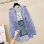 Elegant Summer Sunscreen Shirt , Thin Chiffon Blouse, Korean Harajuku See-Through Loose Top for Women
