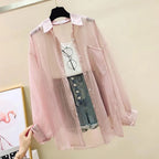 Elegant Summer Sunscreen Shirt , Thin Chiffon Blouse, Korean Harajuku See-Through Loose Top for Women