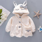 Baby Girl Clothes Long Sleeve Set, Cute Rabbit Hoodie Jacket, Winter Plush Bow Outfit Kids Clothes with Bag