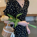 Floral Elegant Summer Dress for Women, V-Neck Side-Slit Dress, Korean Harajuku Streetwear for Holiday & Leisure Chic