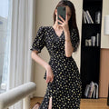 Floral Elegant Summer Dress for Women, V-Neck Side-Slit Dress, Korean Harajuku Streetwear for Holiday & Leisure Chic