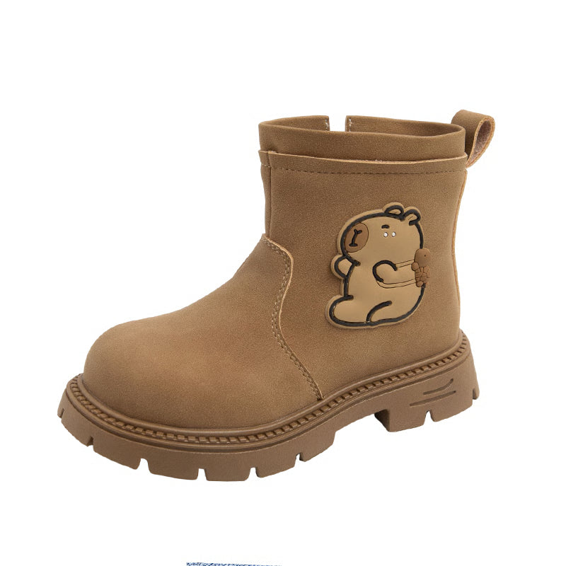 Capybara Suede Autumn Girls Short Boots, Non Slip Outdoor Kids Shoes, Cartoon Print Luxury Children Boot Fashion
