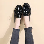 Patent Leather Womens Loafers, Stylish Tassel Flats, Comfortable Bowknot Small Leather Shoes, Casual British Female Shoe